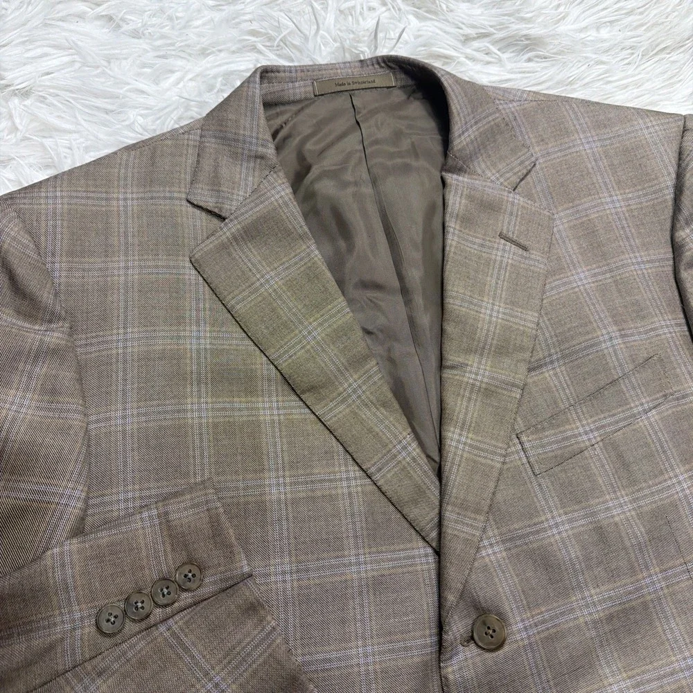 CURRENT Zegna Sport Coat Blazer Mens 46 Windowpane Check Taupe Silk Blend New!‎